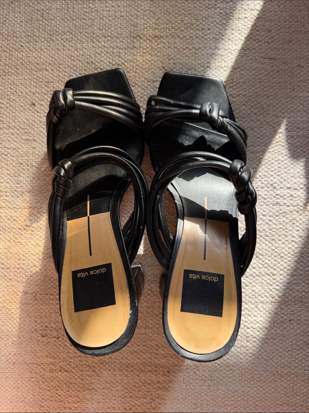 Dolce Vita Black Knotted Strap Square-Toe Mules
